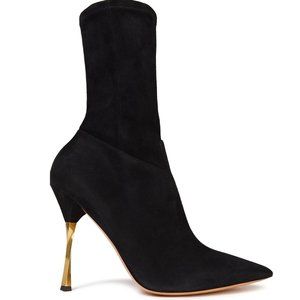 NEW Valentino Garavani Stretch Suede Sock Boots | Gold Heel | Runway Sleek